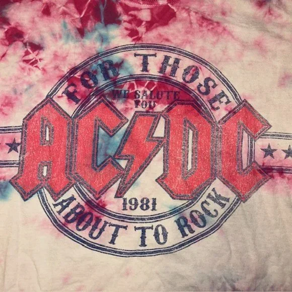 AC/DC Crop Top T-Shirt Womens Size L Large Pink Tie-Dye Shirt EUC - Picture 2 of 4